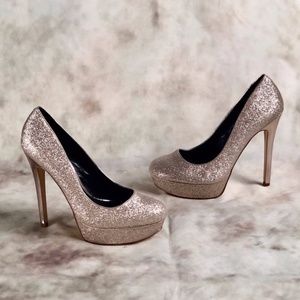 ALDO Sparkly Silver Round Toe Platform Pumps